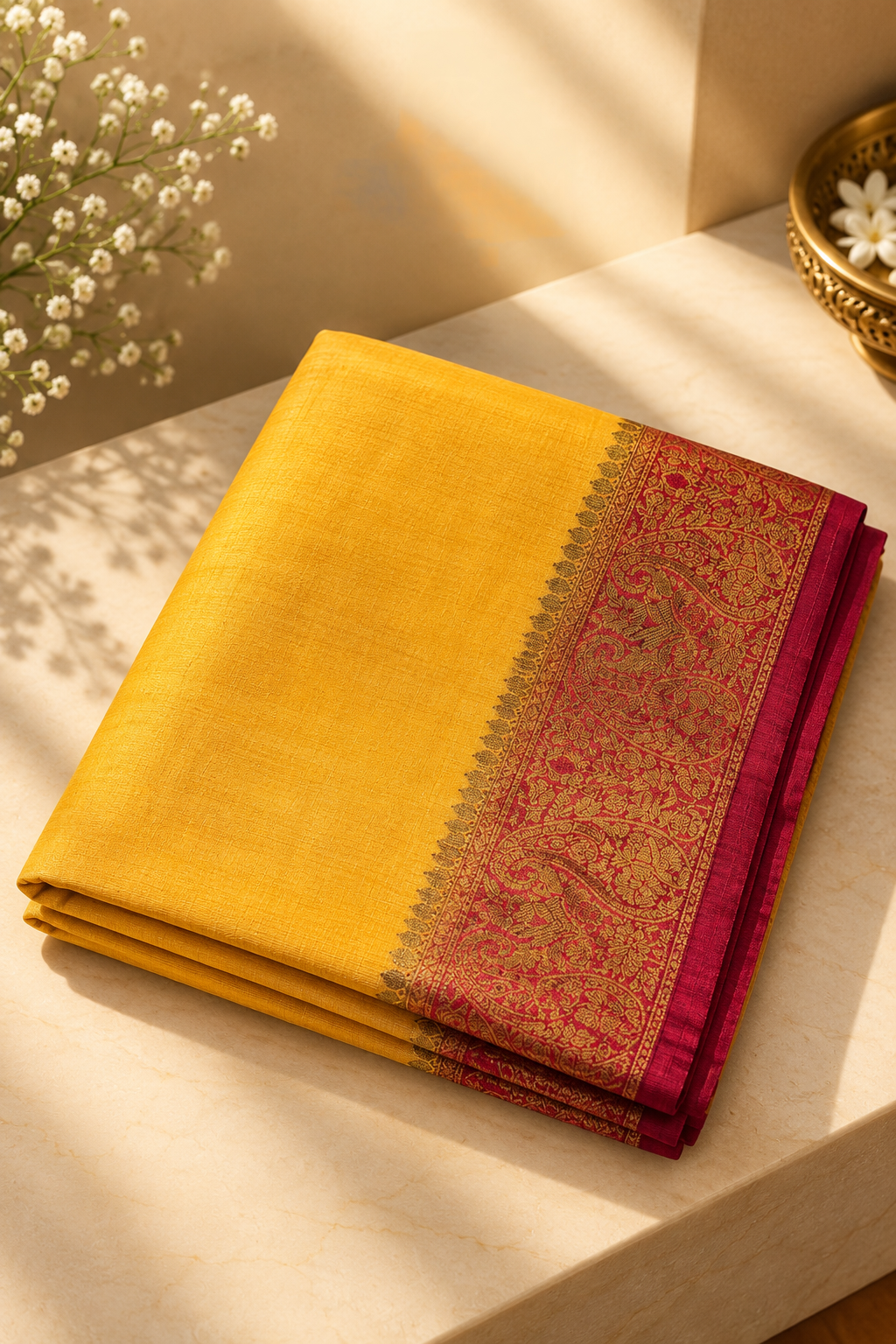 Jute Silk Saree - Golden Yellow