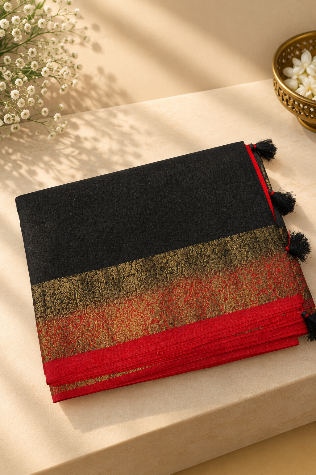 Jute Silk Saree - Black