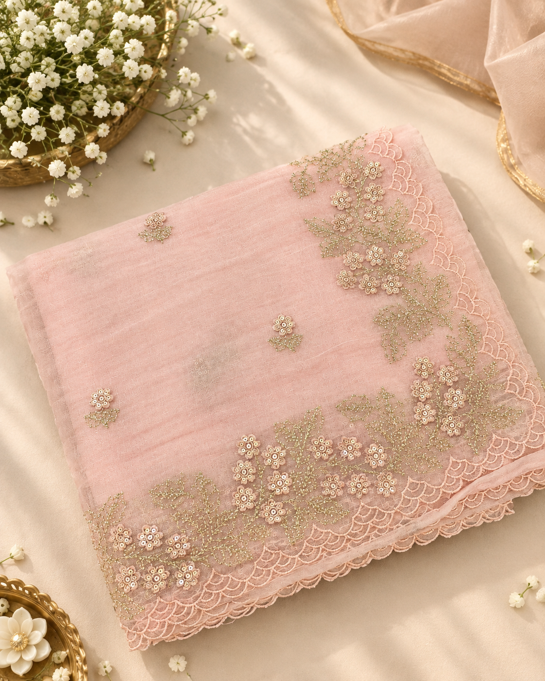 Organza Saree - Light Pink
