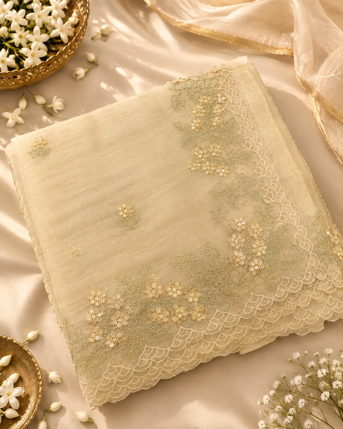 Organza Saree - Cream