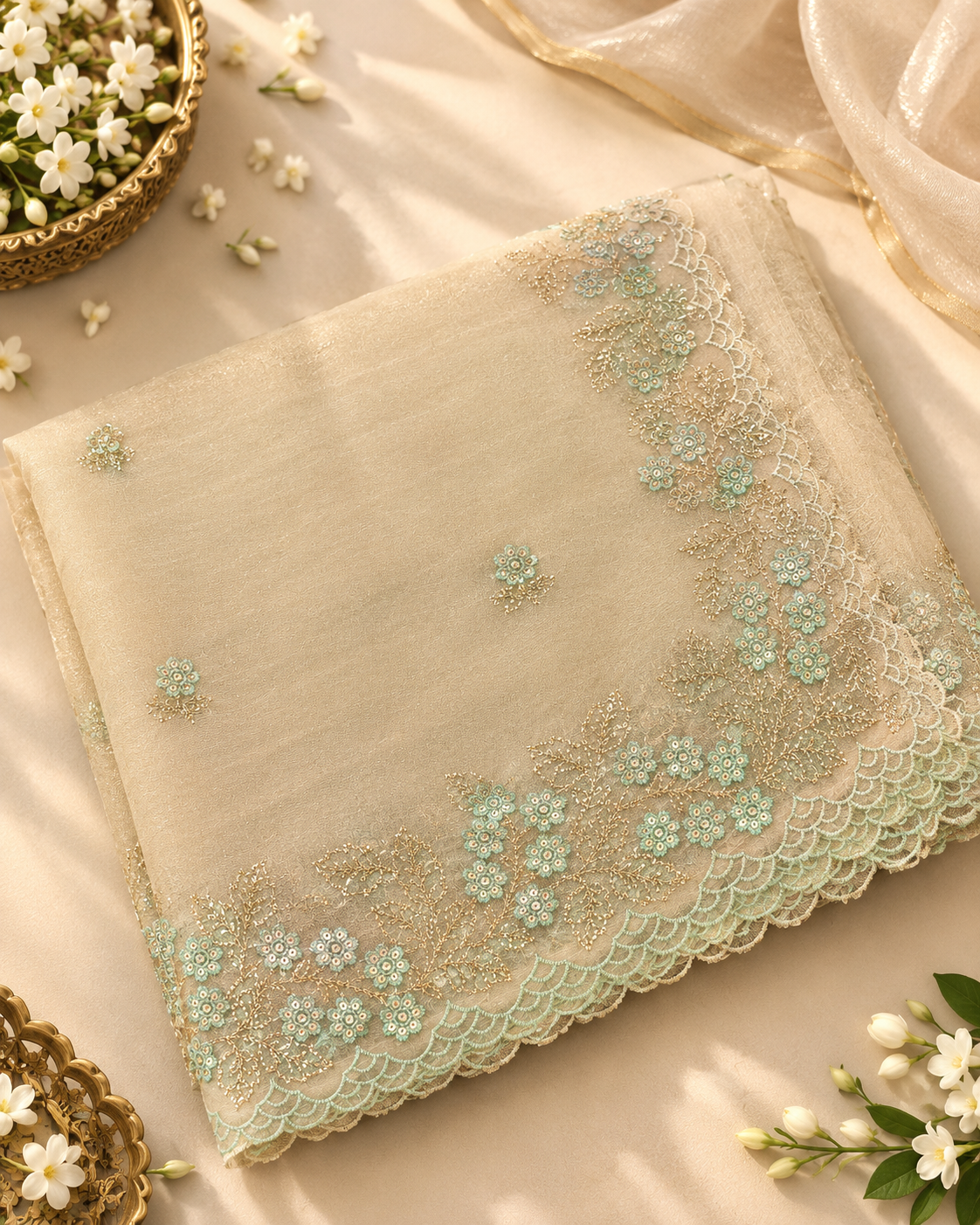 Organza Saree - Mint Green