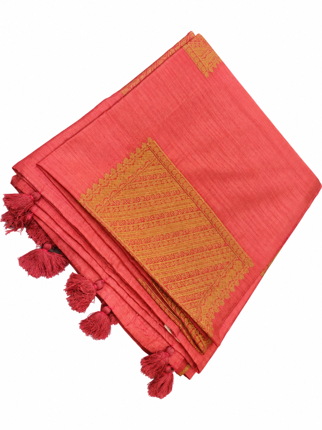 Jute Silk Saree - Brick Red