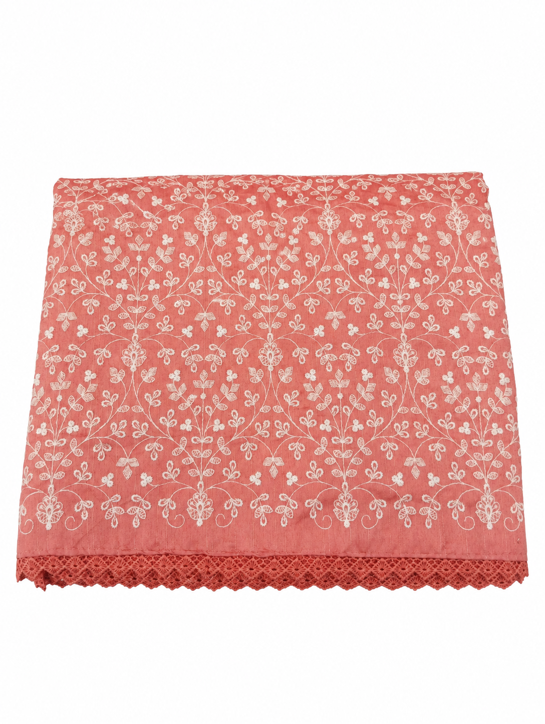 Chikkankari Silk - Dark Coral