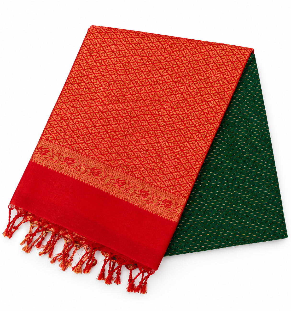Kanchipuram Soft Silk  - Dark Green With Red Border